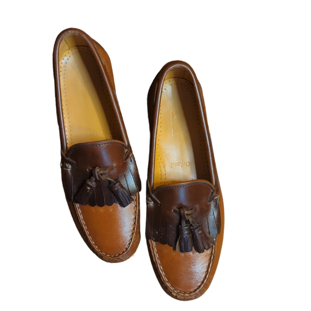 Allen Edmonds "Orland" classic two tone brown tassel leather moccasins sz 7.5 - Picture 7 of 7